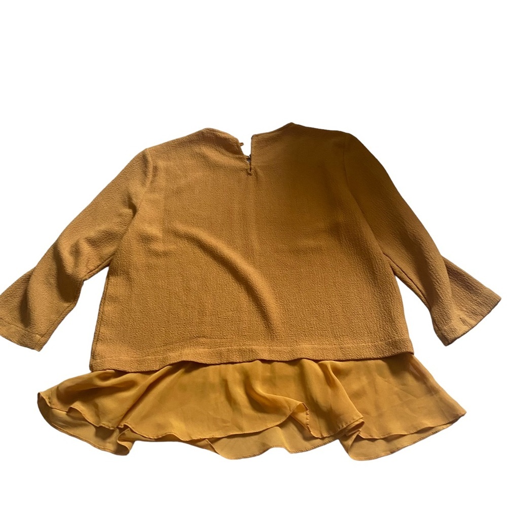 Zara blouse mustard yellow ruffle details large 3/4 sleeve - Picture 9 of 9